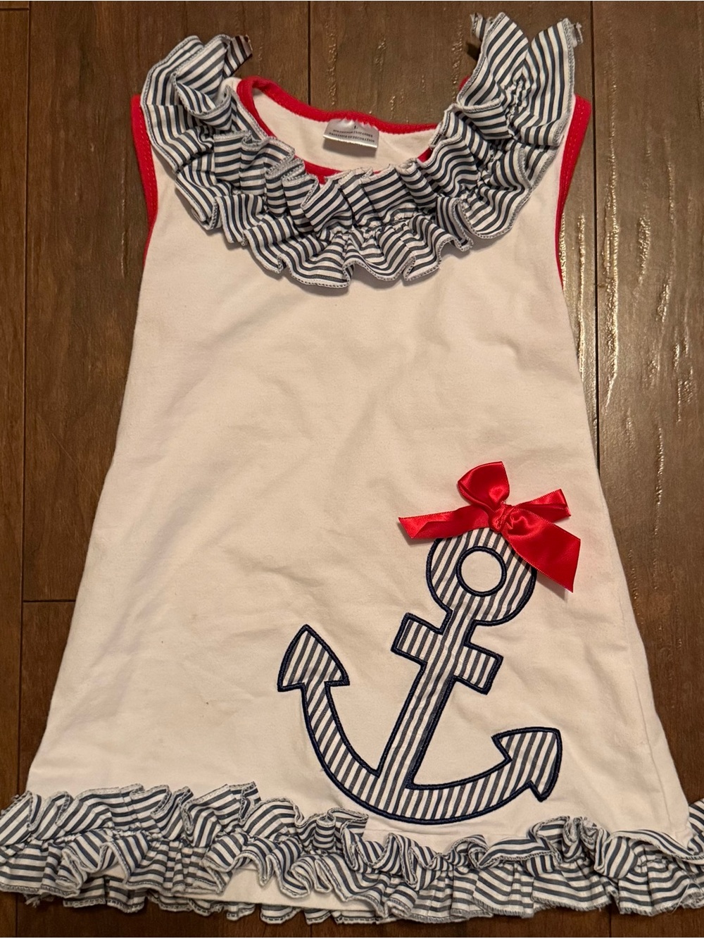 Boutique Brand Nautical Anchor Ruffle Dress - White with Navy & Red